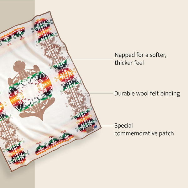 Jacquard Wool Cotton Throw Blanket – Reversible, Napped, 64" x 80"