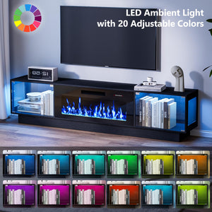 80" Electric Fireplace TV Stand with Glass Cabinets & LED Lighting