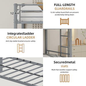 Metal Bunk Bed Twin Over Twin with Safety Guardrail