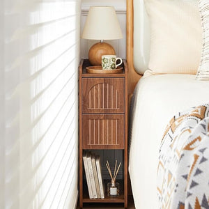 Mid-Century Modern Narrow Nightstand with 2 Drawers