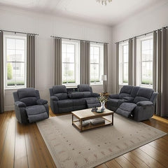 L-Shape Sectional Reclining Sofa Set with Drop-Down Table & Storage Console