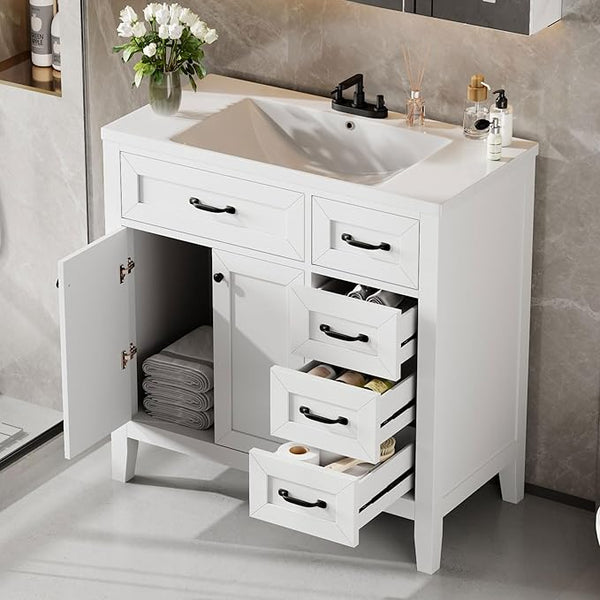 36" Bathroom Vanity with Sink, 3 Drawers & Soft-Close Doors