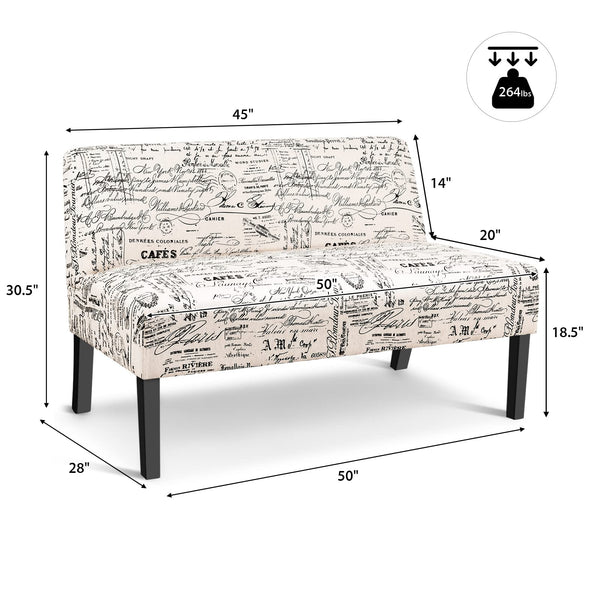 Armless Loveseat Sofa with Letter Design