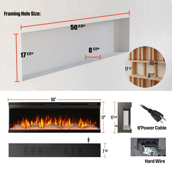 50" 3-Sided Electric Fireplace with Alexa & Color-Changing Flames