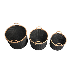 Handwoven Rattan Nesting Storage Baskets with Handles — Set of 3