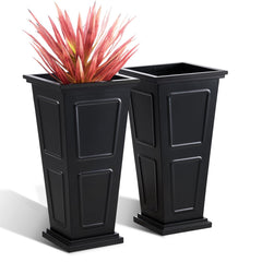 Tall Metal Outdoor Planter Set of 2 with Drainage & Removable Partition