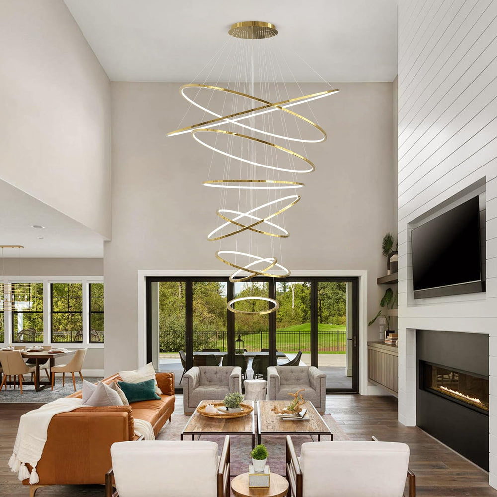 9-Ring LED Pendant Chandelier with Remote Dimming – 55 Inch Multi-Ring Ceiling Light