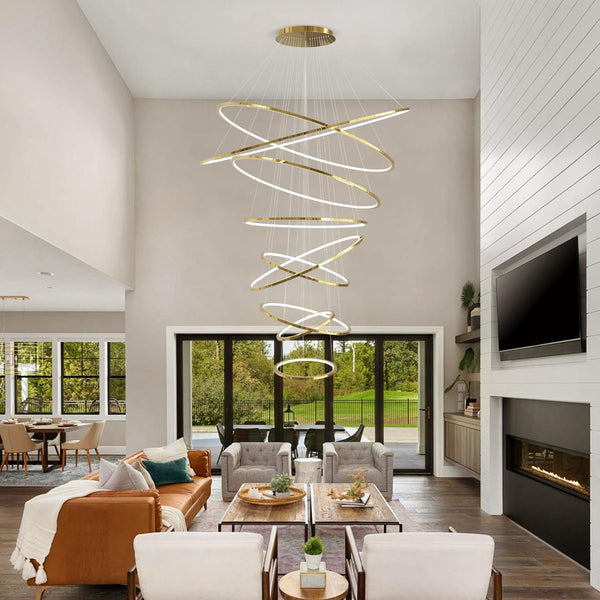 9-Ring LED Pendant Chandelier with Remote Dimming – 55 Inch Multi-Ring Ceiling Light