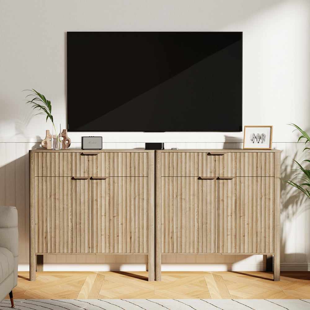 Fluted Buffet Cabinet with Storage – Modern Sideboard with Doors, Drawer & Wood Console