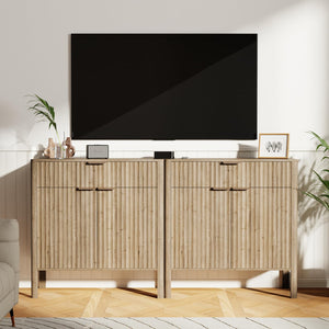 Fluted Buffet Cabinet with Storage – Modern Sideboard with Doors, Drawer & Wood Console