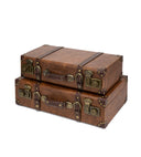Vintage Leather Suitcase Set with Wooden Frame