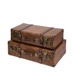 Vintage Leather Suitcase Set with Wooden Frame