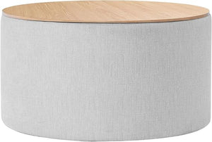 Round Storage Ottoman with Wood Top