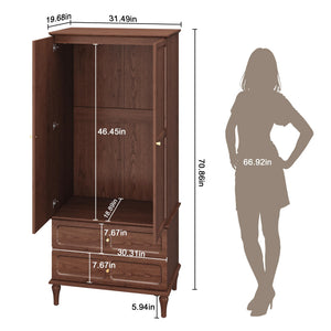 Mid-Century Modern Wardrobe Armoire with Doors, Drawers & Hanging Rod