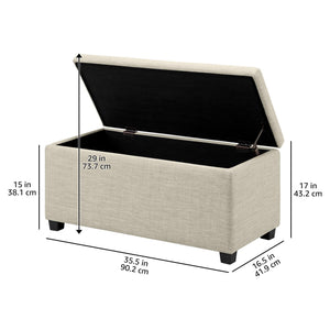 Beige Upholstered Storage Ottoman Bench