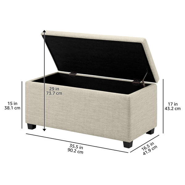 Beige Upholstered Storage Ottoman Bench