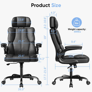 Ergonomic High-Back PU Leather Office Chair with Adjustable Headrest & Flip-Up Arms