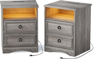 2-Drawer Wood Nightstand with Open Compartment
