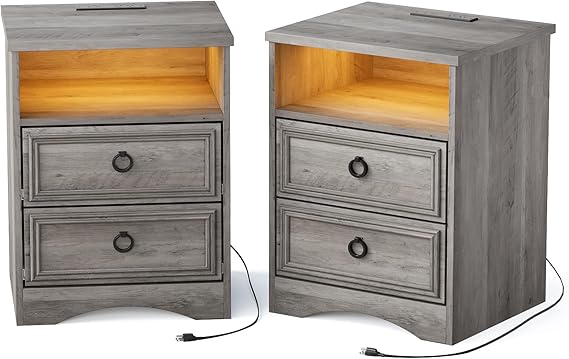2-Drawer Wood Nightstand with Open Compartment