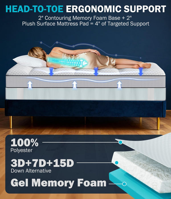 4 Inch Dual Layer Cooling Gel Memory Foam Mattress Topper