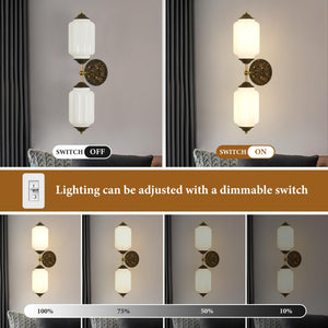 Vintage Milk Glass Bathroom Vanity Wall Sconce – Dimmable, Vertical or Horizontal Mount