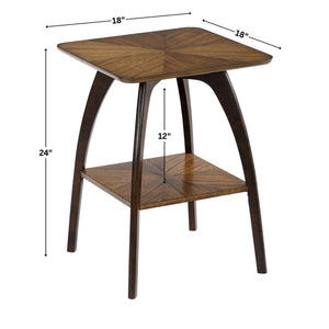 Mid-Century Square End Table with Starburst Top and Shelf