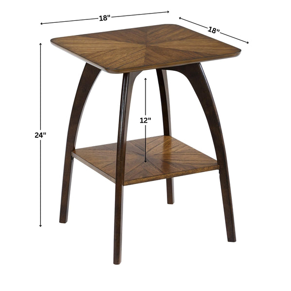 Mid-Century Square End Table with Starburst Top and Shelf