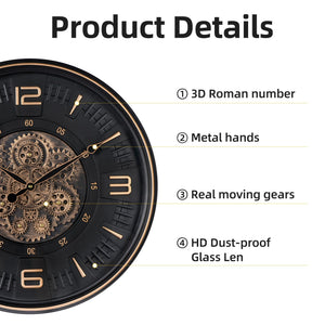 Large Moving Gear Wall Clock – 20 Inch Analog Decorative Timepiece