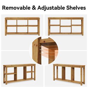 63-Inch Solid Wood Console Table with 6 Storage Cubes