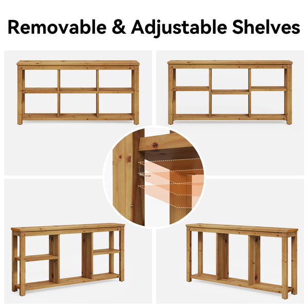 63-Inch Solid Wood Console Table with 6 Storage Cubes