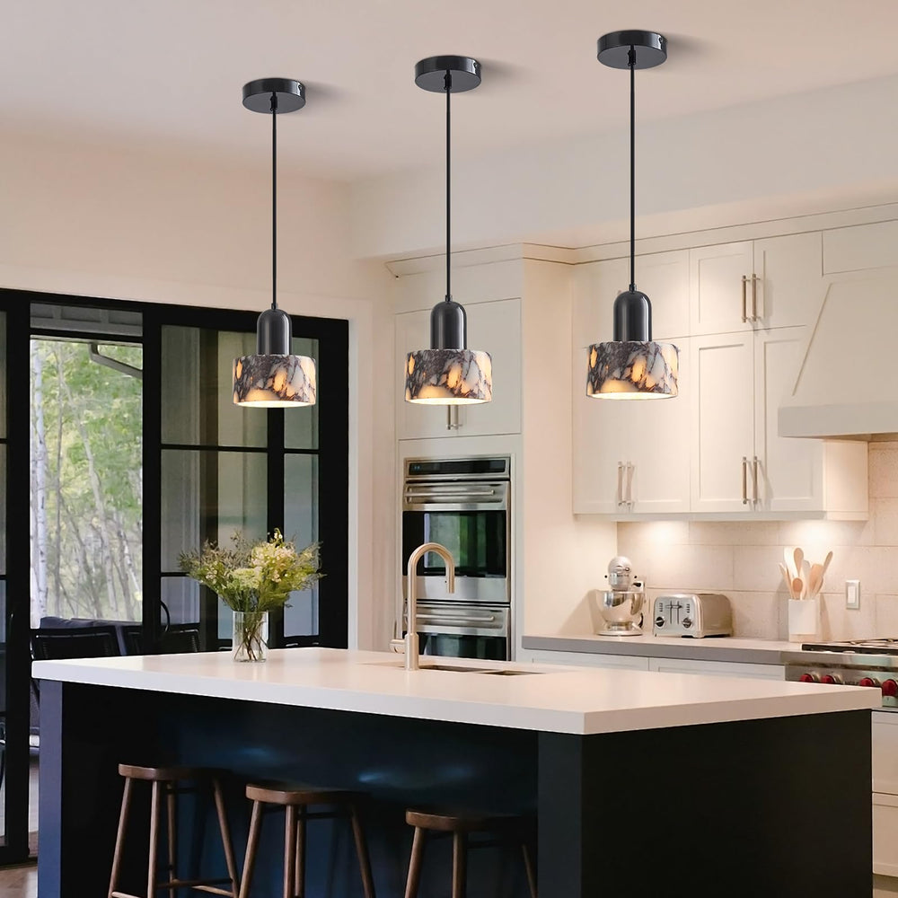 Marble Cylinder Pendant Light – Brass & Stone Shade
