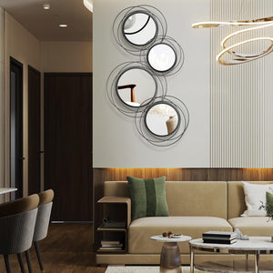Set of 4 Round Metal Wall Mirrors Minimalist Circle Wall Decor