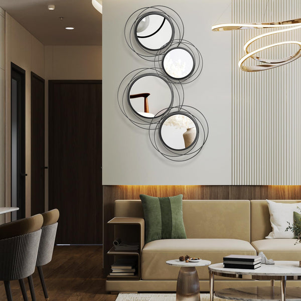 Set of 4 Round Metal Wall Mirrors Minimalist Circle Wall Decor