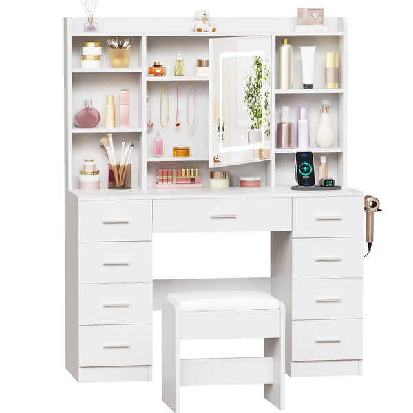 Lighted Makeup Vanity Desk with Mirror, Drawers & Storage