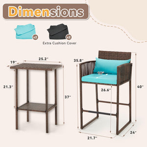 3-Piece Outdoor Wicker Bar Set with Counter Table & Barstools