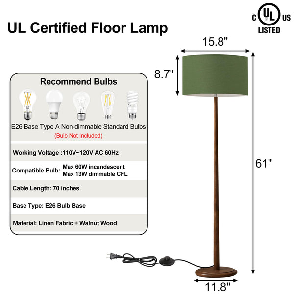 61" Rustic Walnut Wood Floor Lamp with Linen Shade