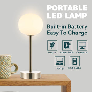 Rechargeable Cordless LED Table Lamp with Frosted Glass Globe