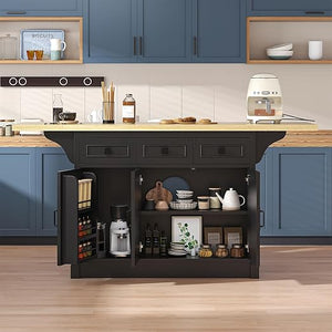 Large Kitchen Island with Drop Leaf & Power Outlet