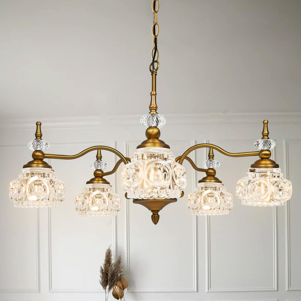 5-Light Vintage Brass Crystal Chandelier