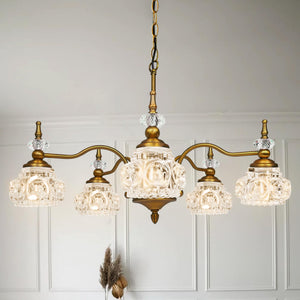 5-Light Vintage Brass Crystal Chandelier