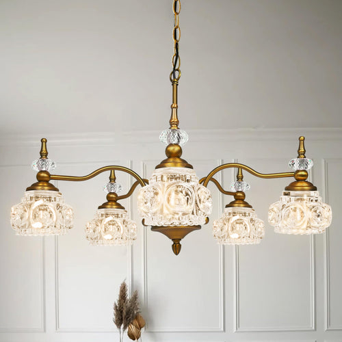 5-Light Vintage Brass Crystal Chandelier