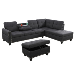 L-Shaped Modular Sectional Sofa with Ottoman Storage