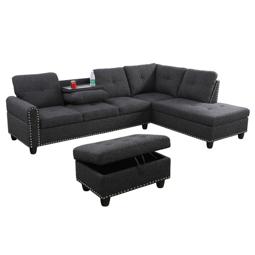 L-Shaped Modular Sectional Sofa with Ottoman Storage