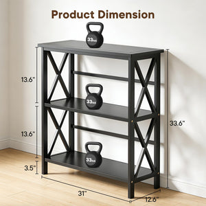 3-Tier Bookshelf with X-Frame Wood Design