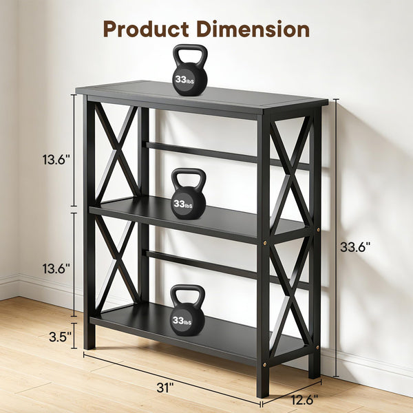 3-Tier Bookshelf with X-Frame Wood Design