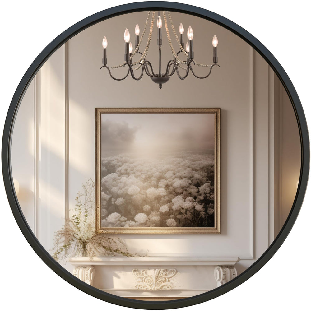 Round Wall Mirror – Matte Black Metal Frame