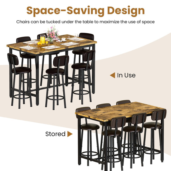 7-Piece Counter Height Bar Table Set with Upholstered Stools