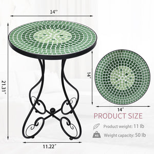 Outdoor Mosaic Side Table - Ceramic Tile Top Metal Frame Patio Accent Table
