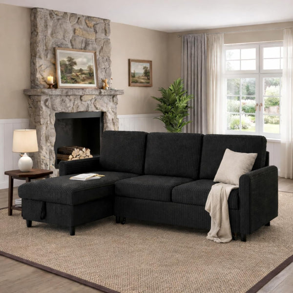 L-Shaped Sleeper Sectional Sofa with Storage Chaise