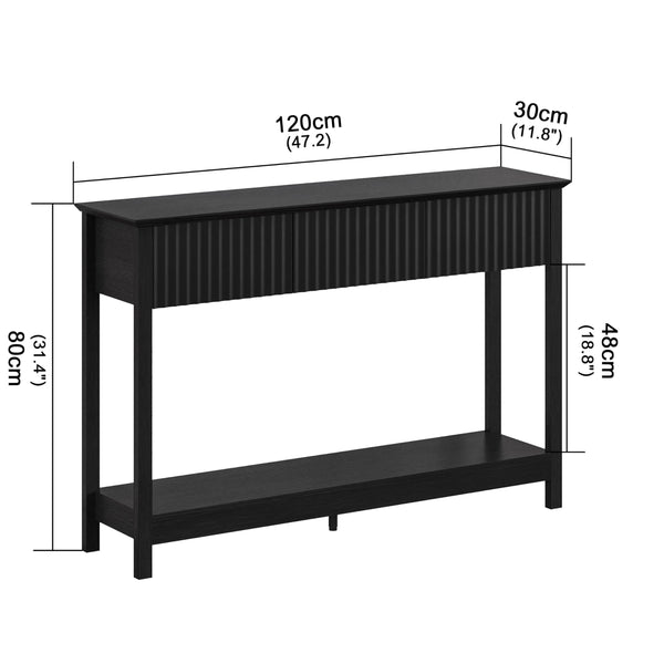 47" Fluted Console Table with 3 Drawers & Shelf